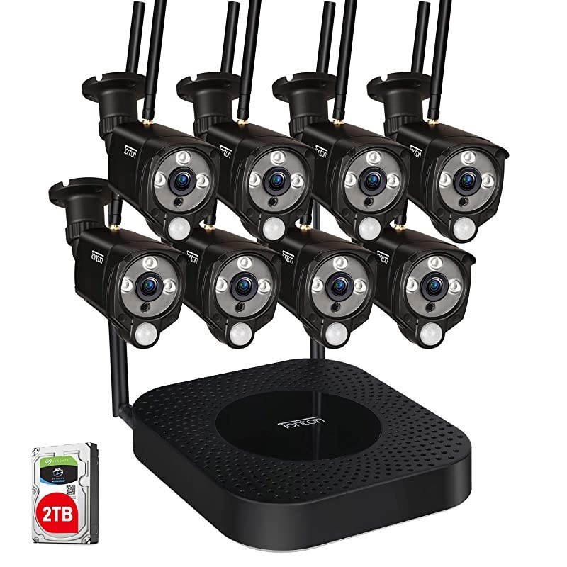 3MP & 2 Way Audio]  Ultra HD Security Camera System Wireless,8CH NVR Recorder with 2TB HDD and 8PCS 3MP Outdoor Bullet Cameras with PIR Sensor,Floodlight,Plug and Play,Easy Installation(Black)