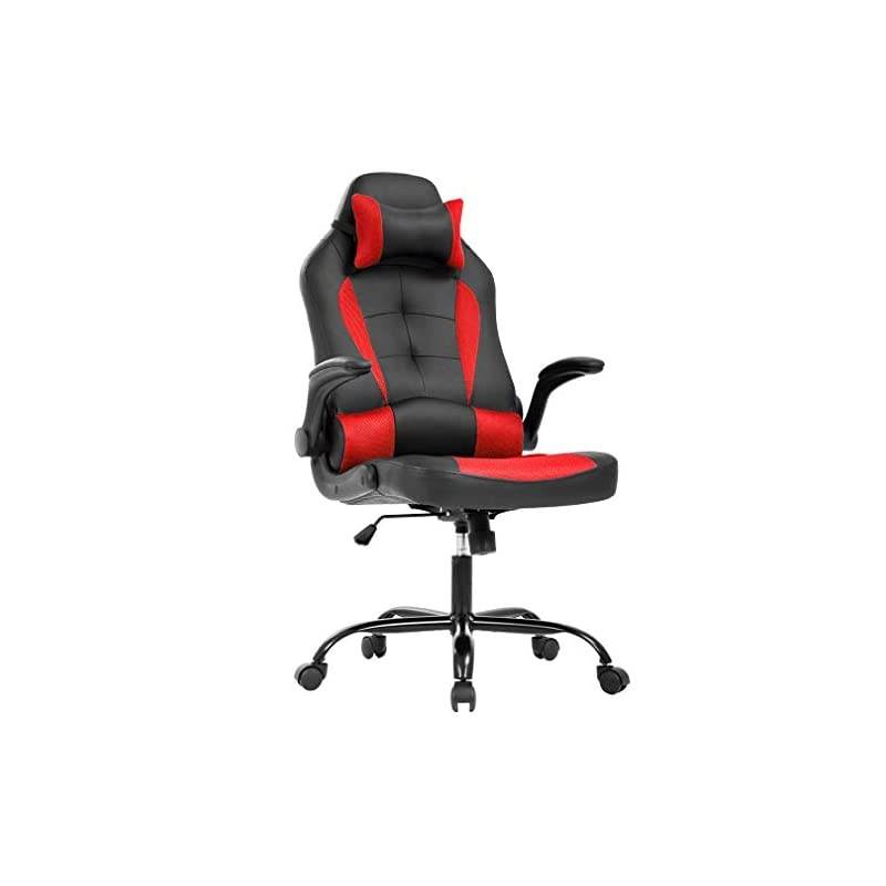 Gaming Chair Ergonomic Office Chair Cheap Desk Chair with Lumbar Suport Flip Up Arms Headrest Adjustable PU Leather Executive High Back Computer Chair for Women Men Adults,Red