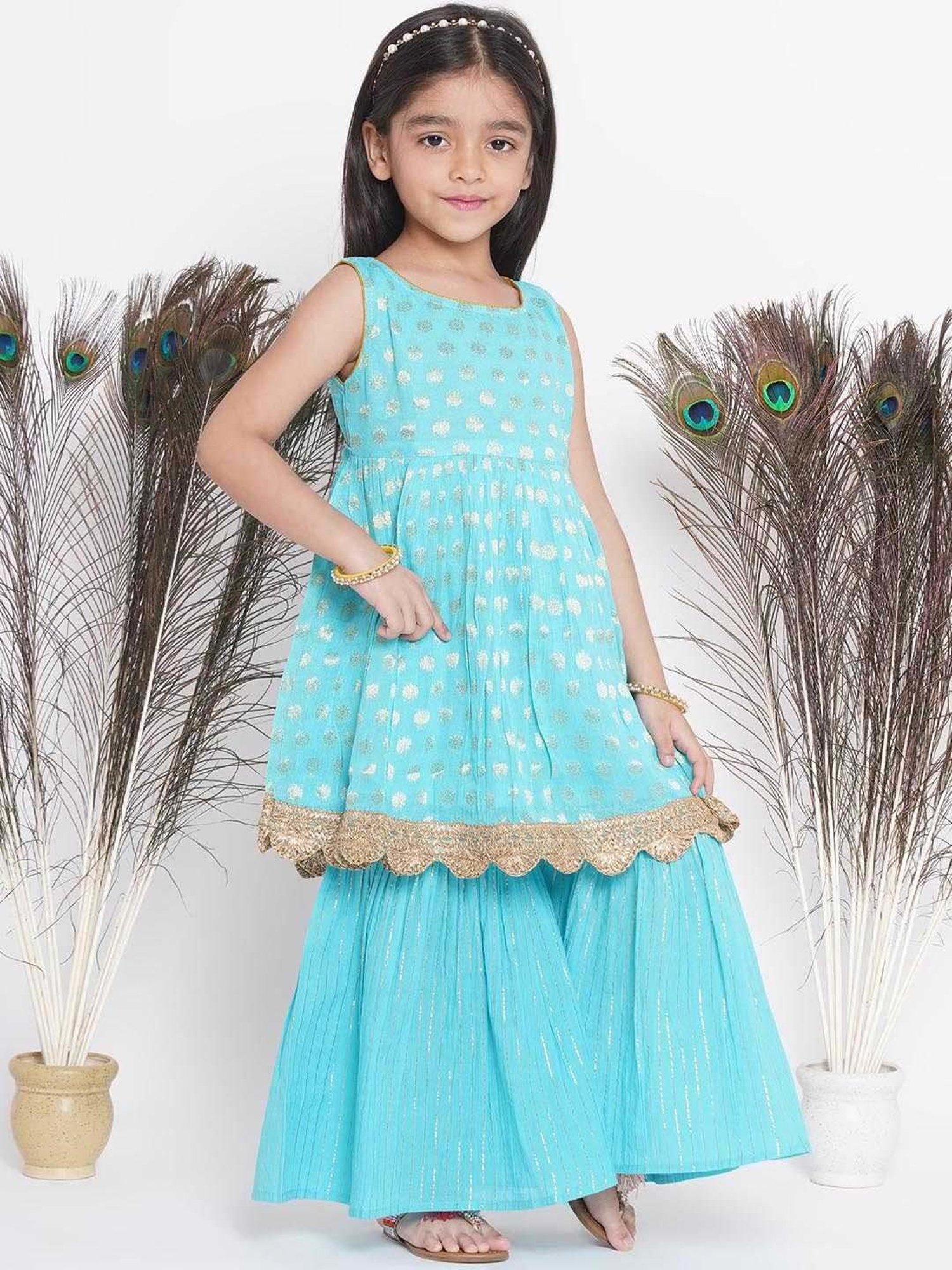 Little Bansi Blue Cotton Floral Print Kurta Set