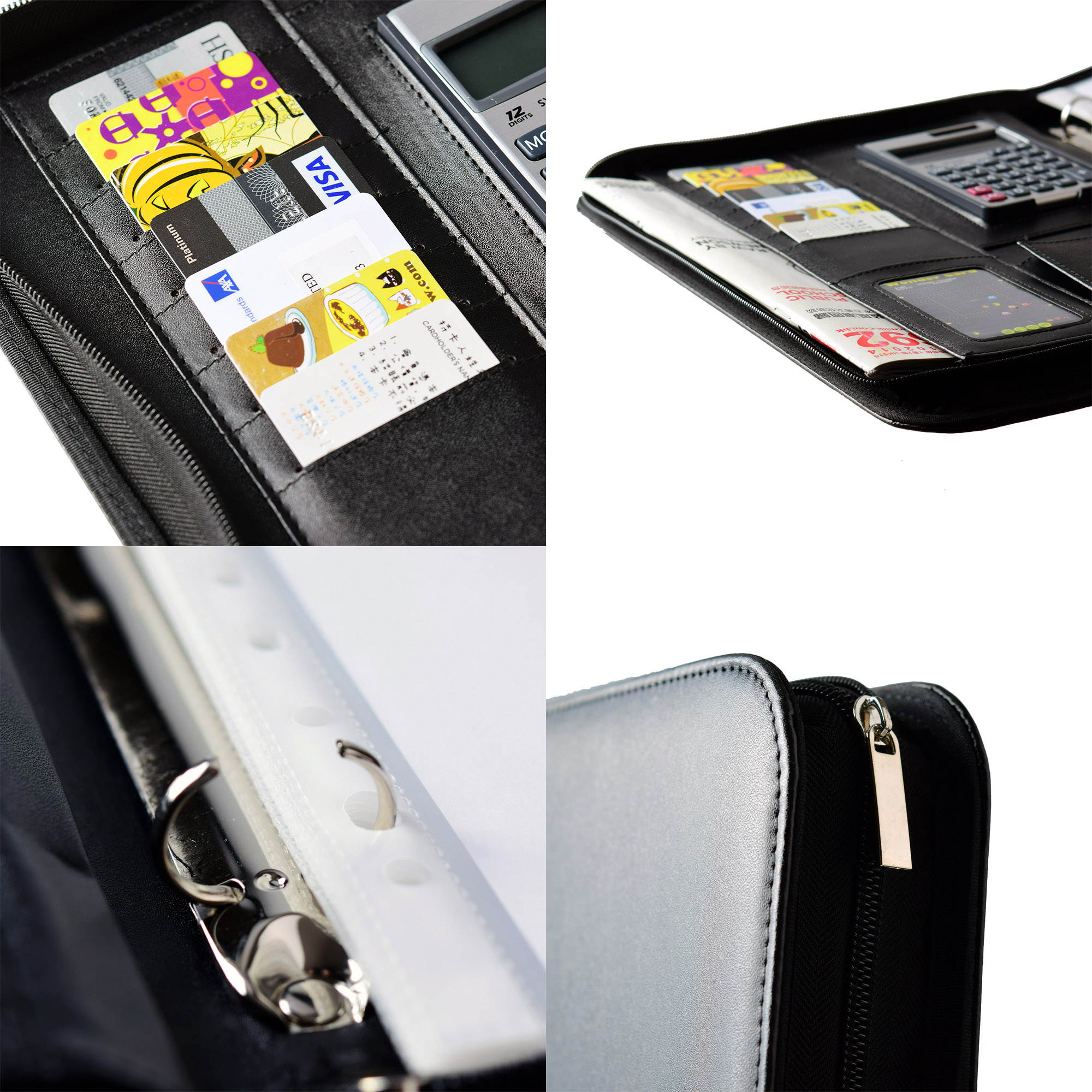 Black PU Leather Padfolio Organizer Documents Holder with Notepad & Calculator