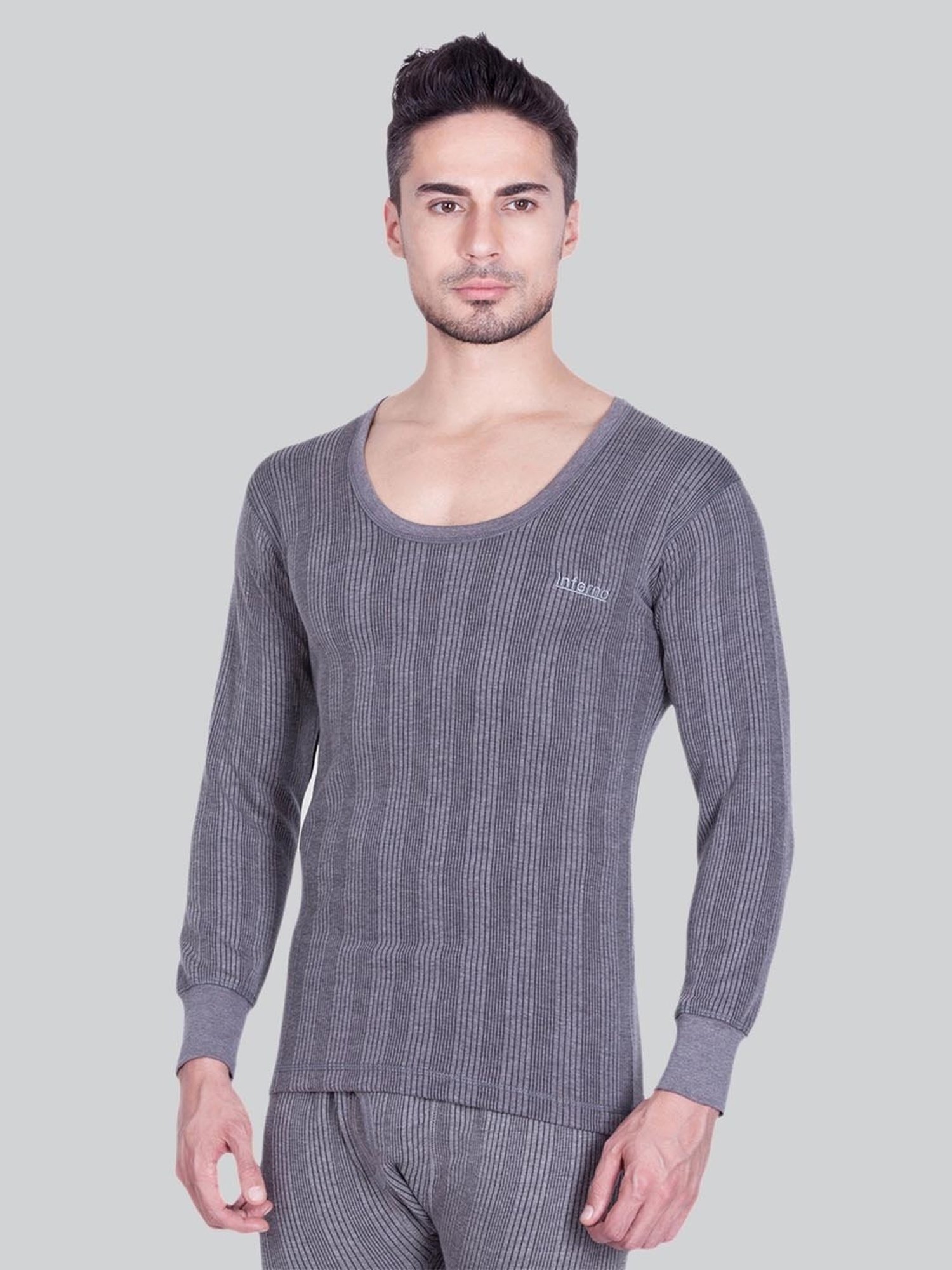 LUX Inferno Charcoal Skinny Fit Striped Thermal Top