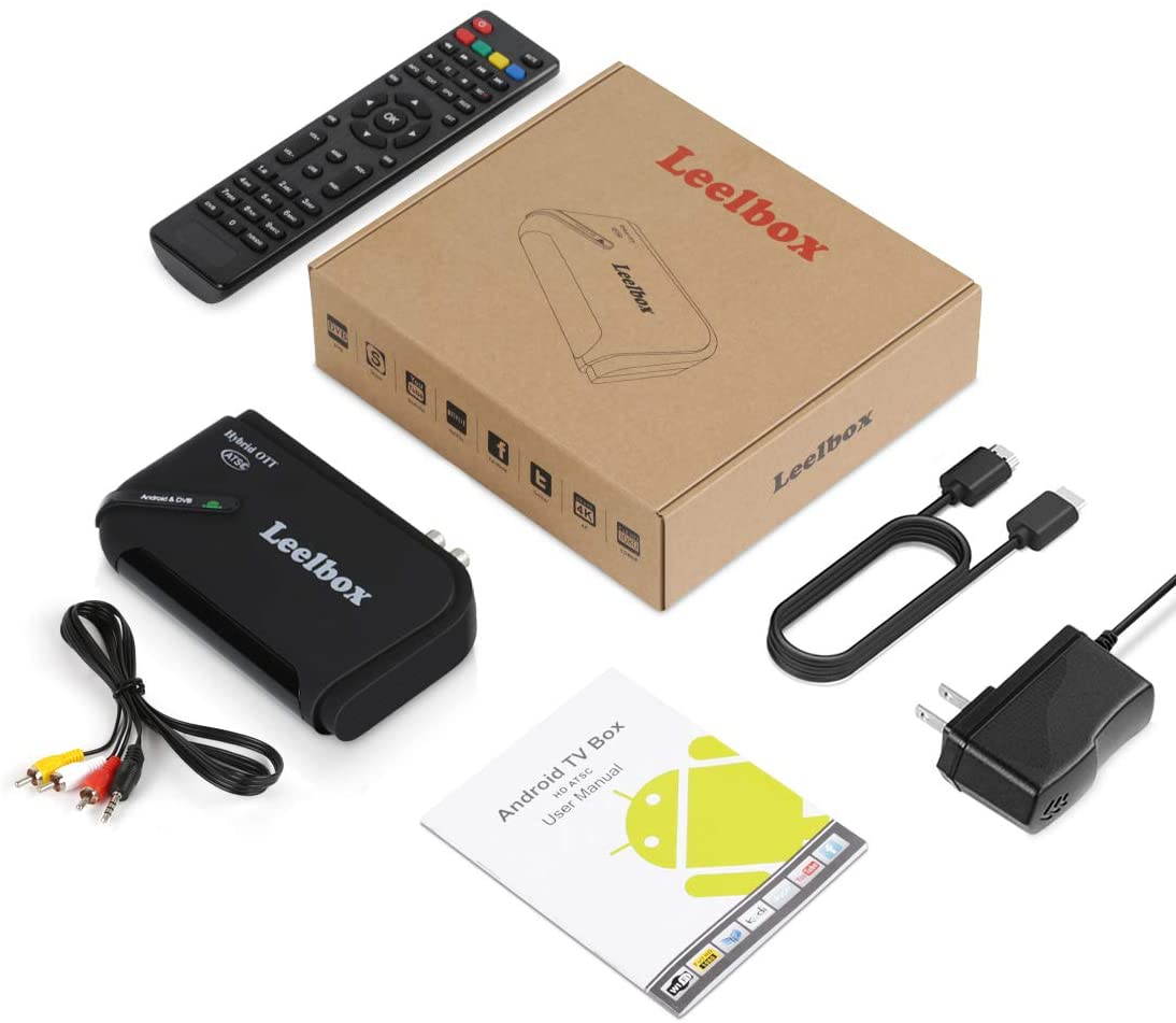 Leelbox Android TV box, 1080P ATSC converter box, recording PVR, USB multimedia playback, web browsing, support for 2.4G WiFi/3D/H.265 video decoding (gold version), black, LBX OTT-ATSC Q5 US