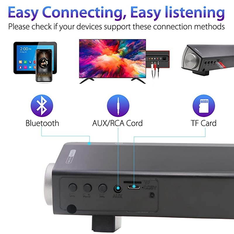 Theater Audio Sound Bar Wired Wireless OutdoorIndoor Bluetooth Stereo Speaker with Remote Control 2 X 5W Mini Sound bar Builtin Subwoofers for PhonesTabletsPCDesktop Projector