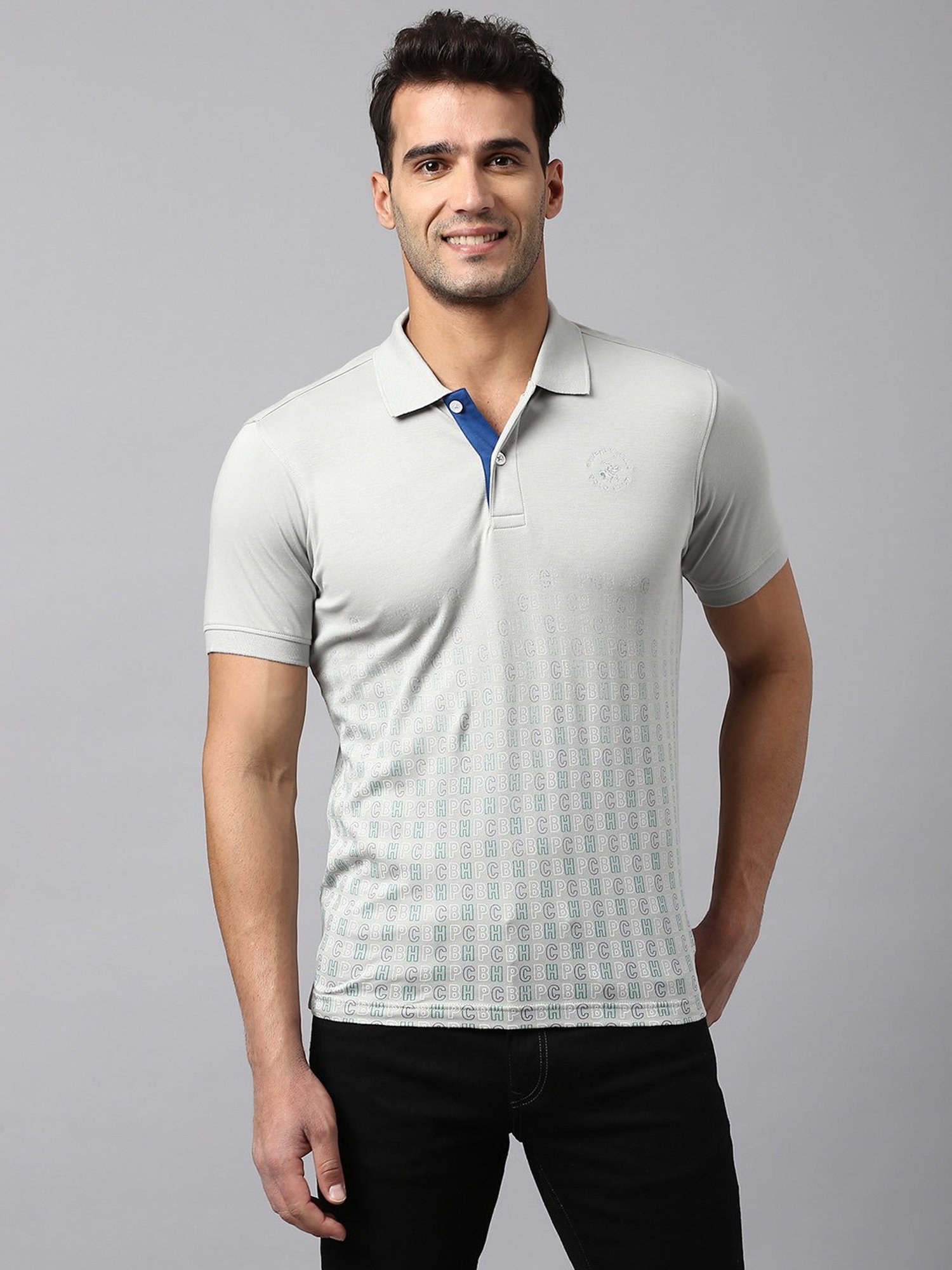 Beverly Hills Polo Club Grey Regular Fit Cotton Polo T-Shirt