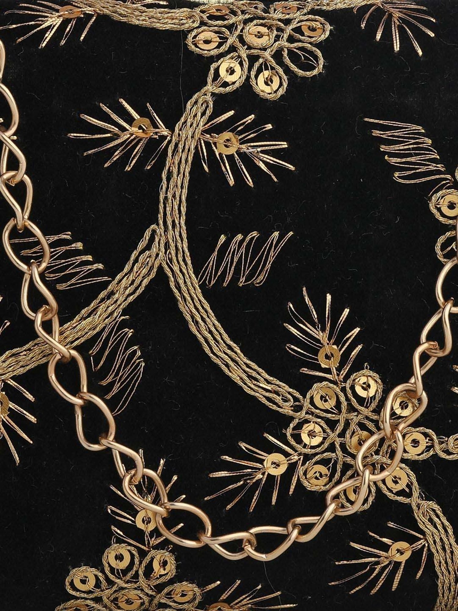 Gaurapakhi Black Embroidered Minaudiere Clutch