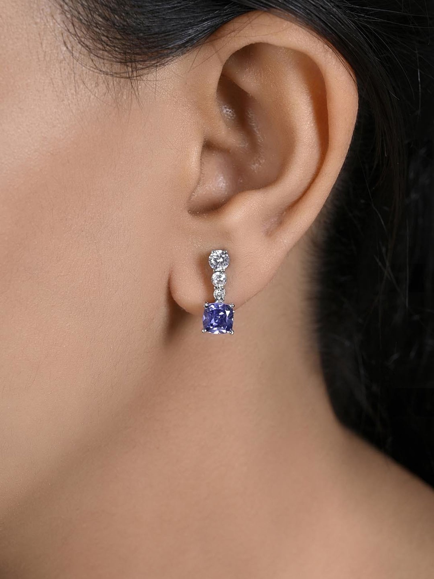 March by FableStreet Sterling Silver Tanzanite Drop Earrings for Women