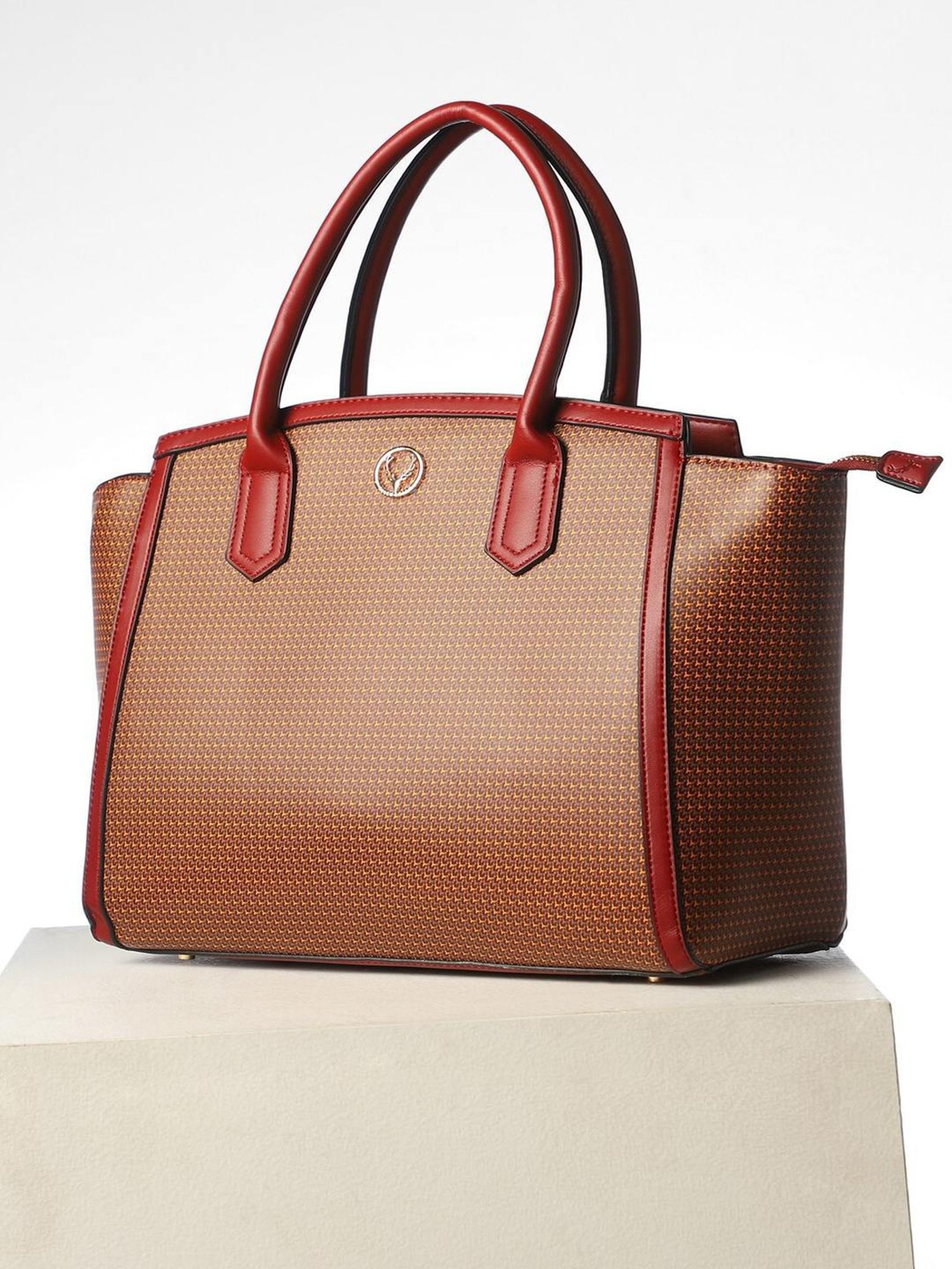 Allen Solly Brown Printed Medium Handbag