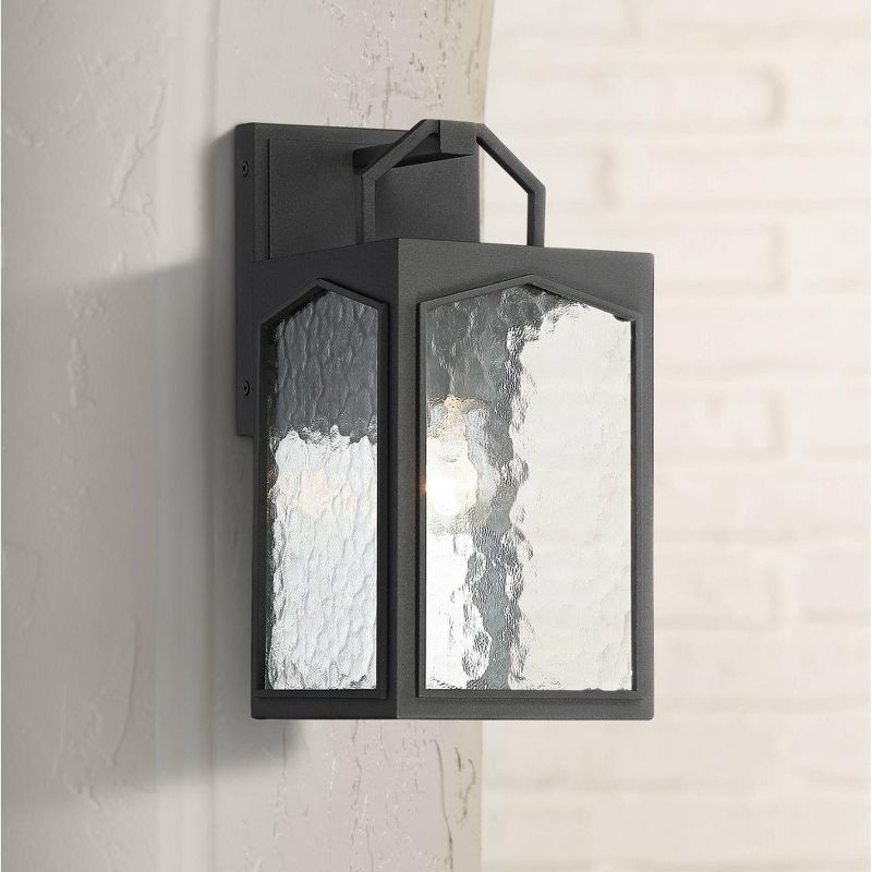 360 Lighting Outdoor Wall Light Fixture Black 12 1/2" Clear Water Glass Lantern for Exterior House Porch Patio Deck
