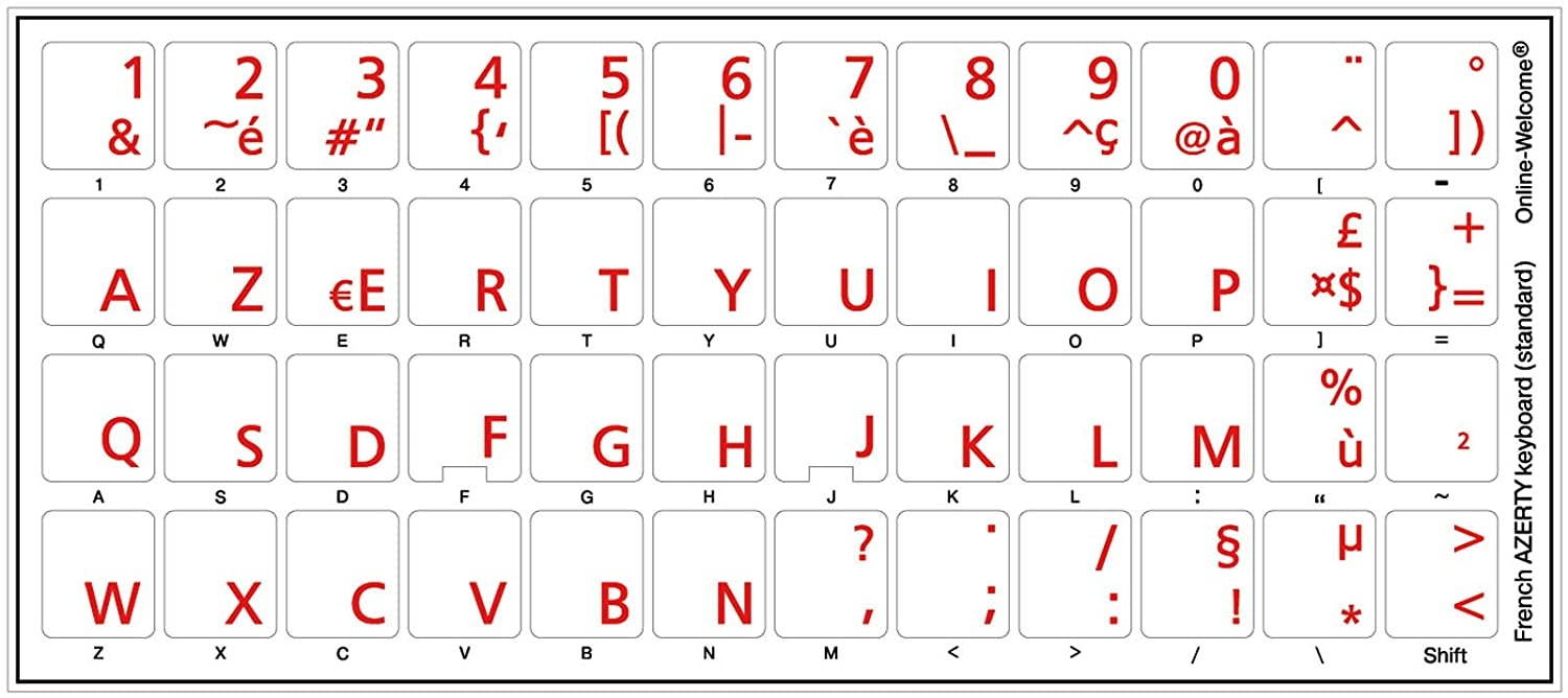 French Azerty Transparent Keyboard Label Red