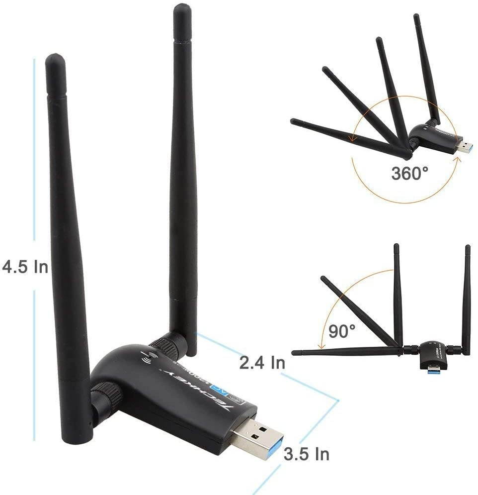Wireless USB WiFi Adapter, 1200Mbps Dual Band 2.42GHz/300Mbps 5.8GHz/867Mbps High Gain Dual 5dBi Antennas Network WiFi USB 3.0 for Desktop Laptop with Windows 10/8/7/XP, Mac OS X