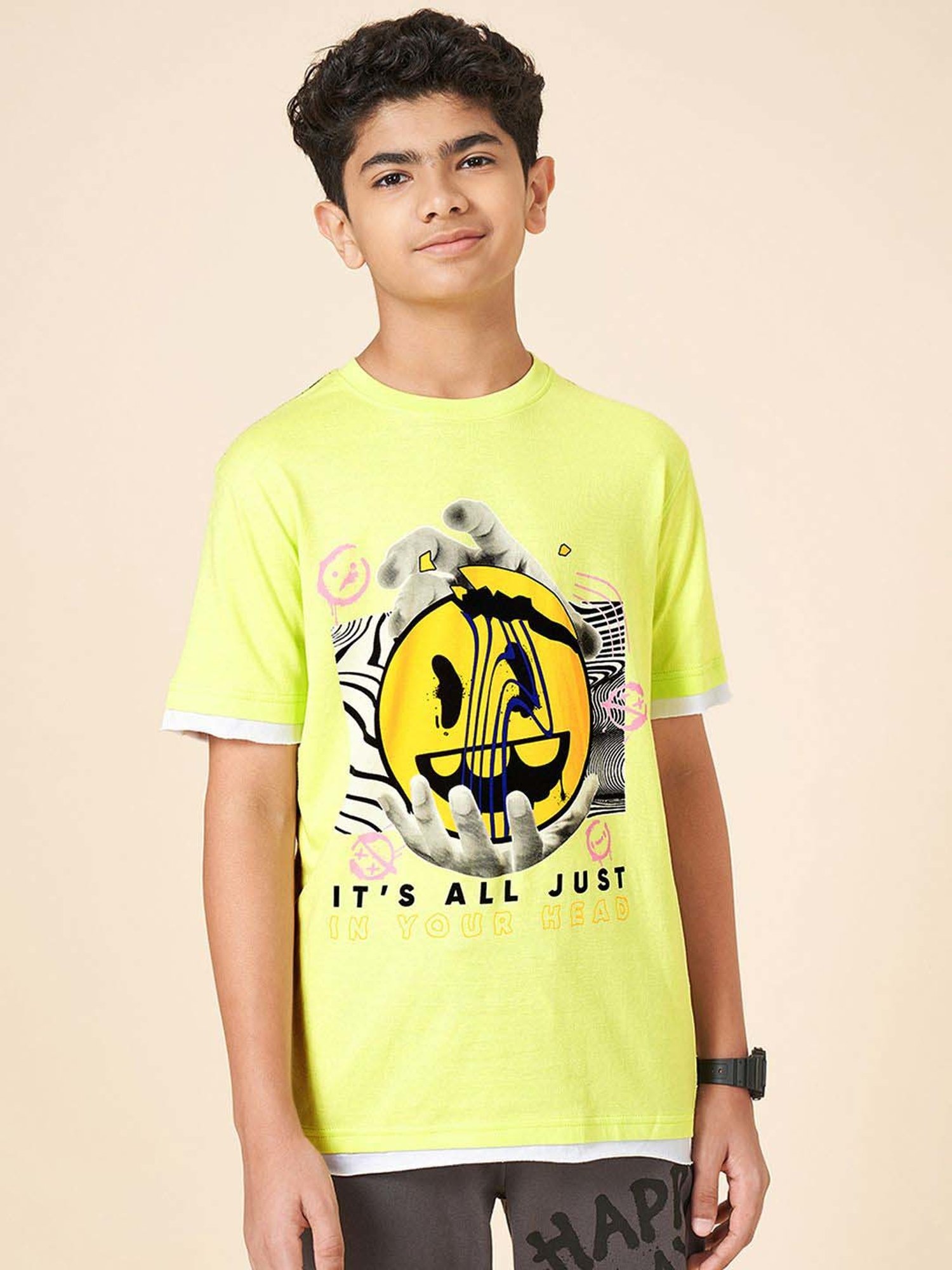 Coolsters by Pantaloons Boys Sunny Lime Cotton Printed T-Shirts