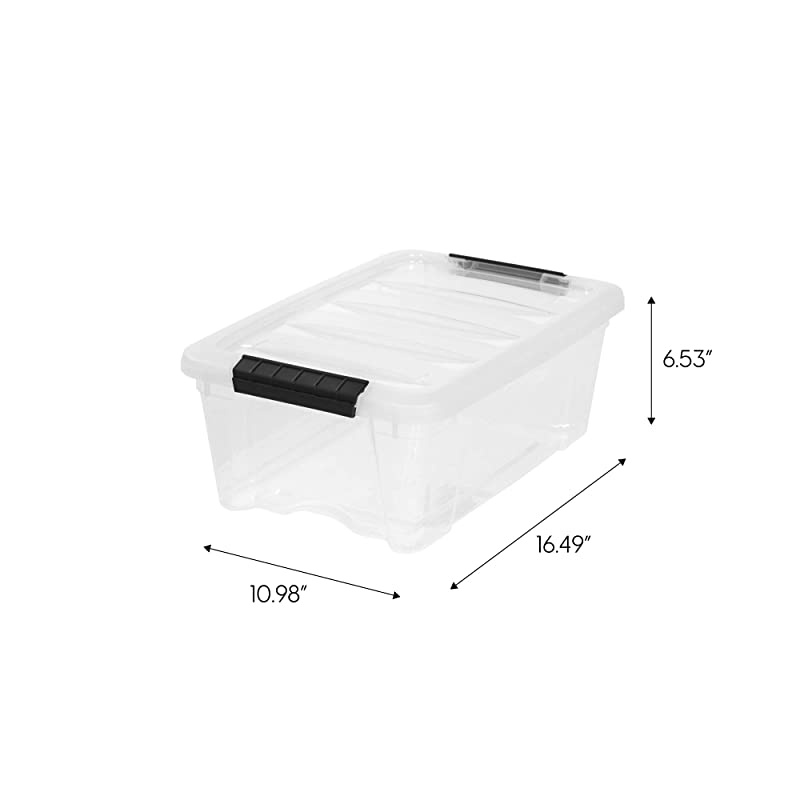 USA TB Clear Plastic Storage Bin Tote Organizing Container with Durable Lid and Secure Latching Buckles, 12 Qt, 6 Count