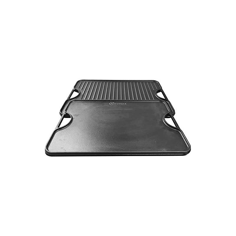Rectangular Cast Iron Double Burner Griddle Seasoned with 100% Kosher Certified Non-GMO Flaxseed Oil, 20 x 14 Inch, Black