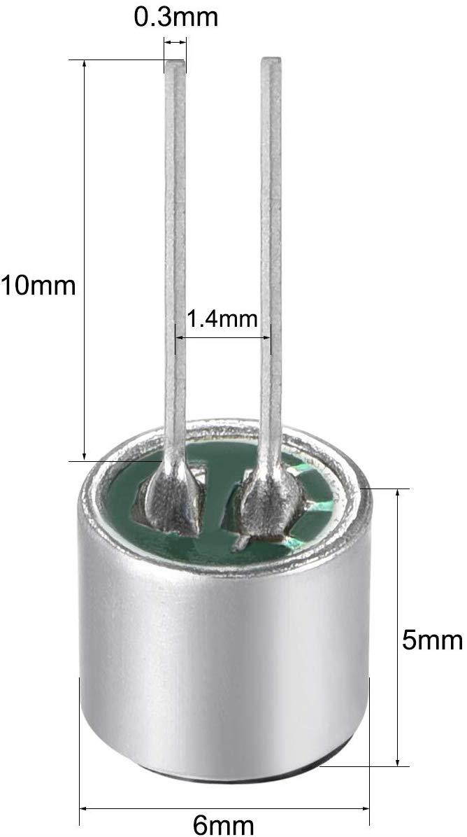 uxcell 6050 52dB Electret Microphone Pickup 6mm x 5mm Cylindrical Condenser MIC with Pins for PCB 20 Pcs