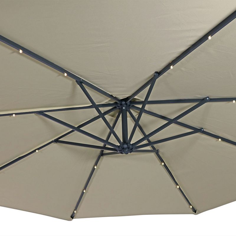 Sunnydaze Outdoor Steel Solar Light Offset Cantilever Patio Umbrella with Crank and Base - 10' - Beige