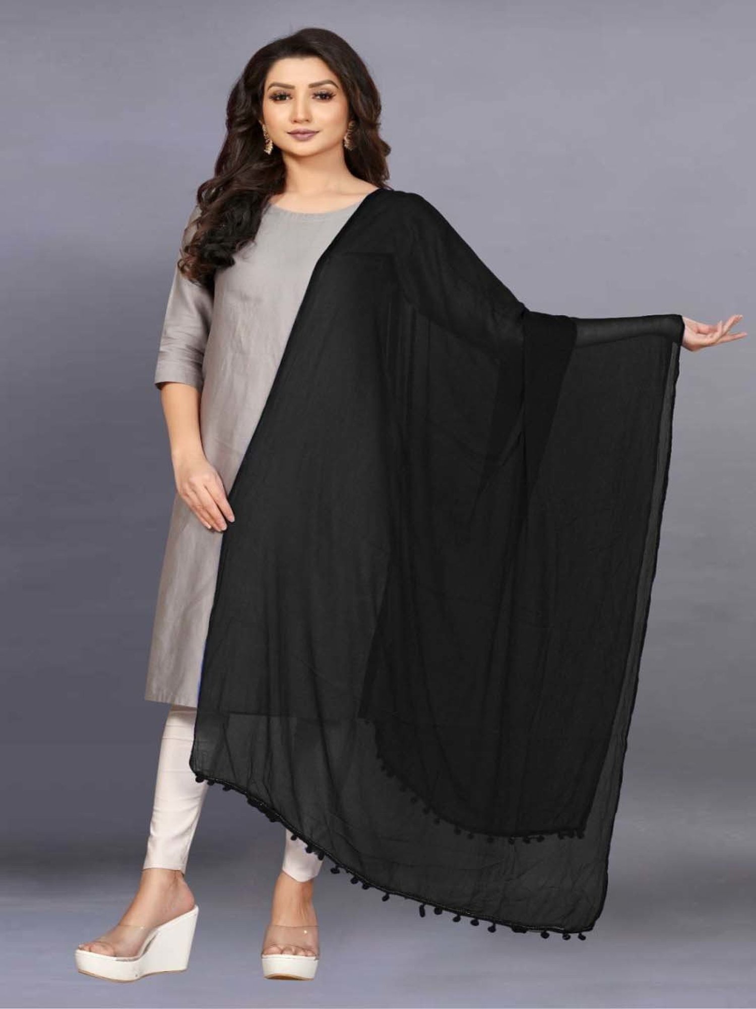 APNISHA Black Plain Dupatta