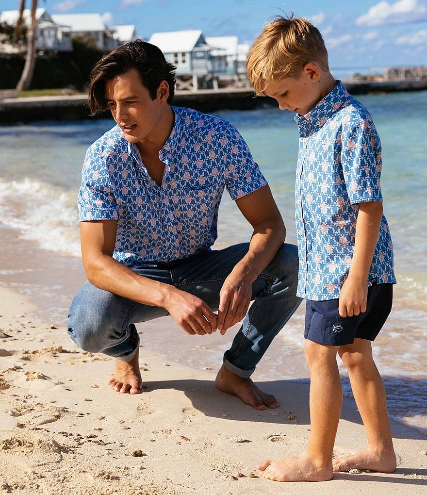 Southern Tide Boys 4-20 Intercoastal Turtle Print Short Sleeve Button Front Sports Shirt