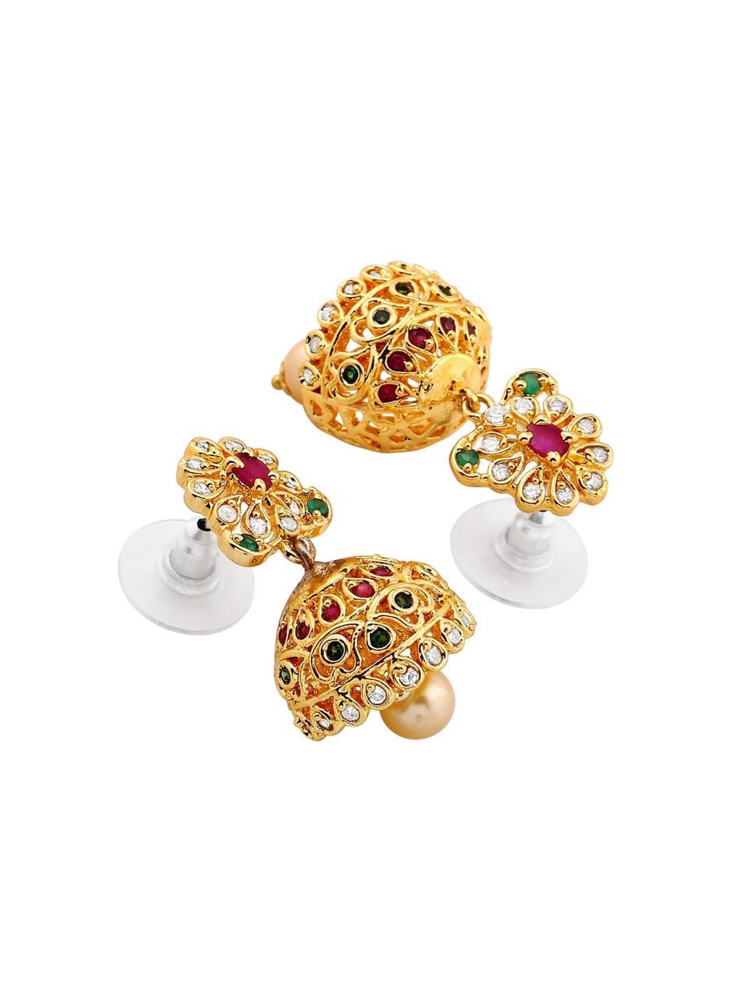 Estele Gold-Plated CZ Dazzling Bridal Choker Necklace Set with Pearls for Women