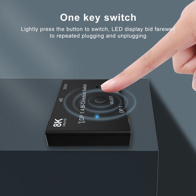 8K DisplayPort Switch Bidirectional DP 1.4 KVM Splitter 2 in 1 Out - Supports 8K 4K 1080P HD, Manual DP Switcher for PC Host Monitor etc