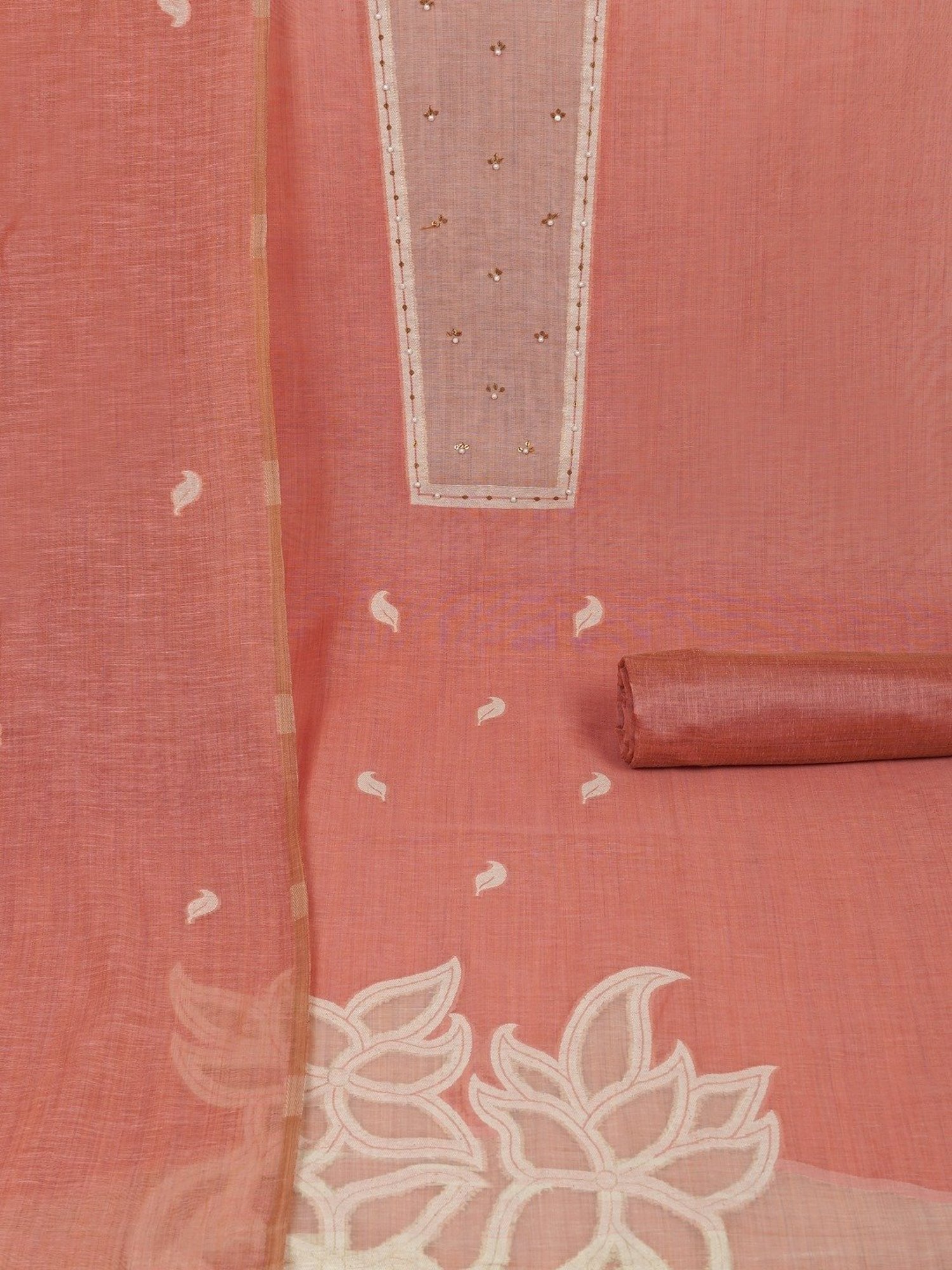 Kami Kubi Peach Floral Dress Material