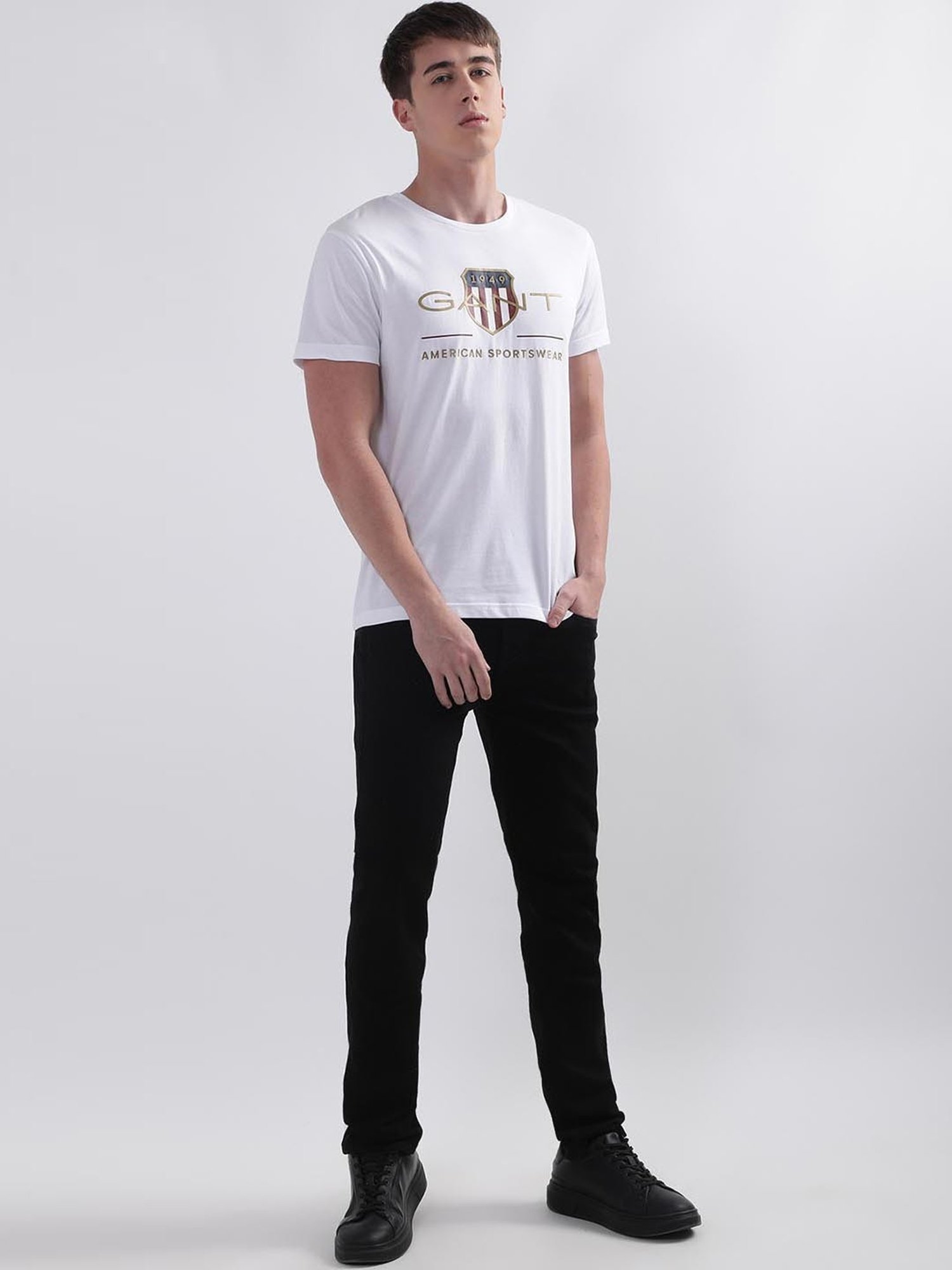 GANT White Cotton Regular Fit Printed T-Shirt