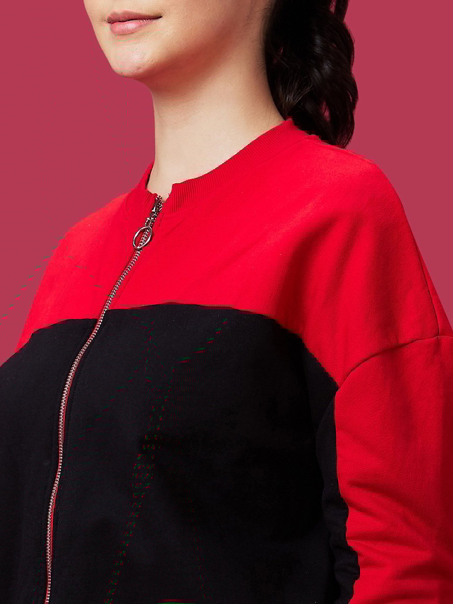 Globus Black & Red Cotton Color-block Sweatshirt