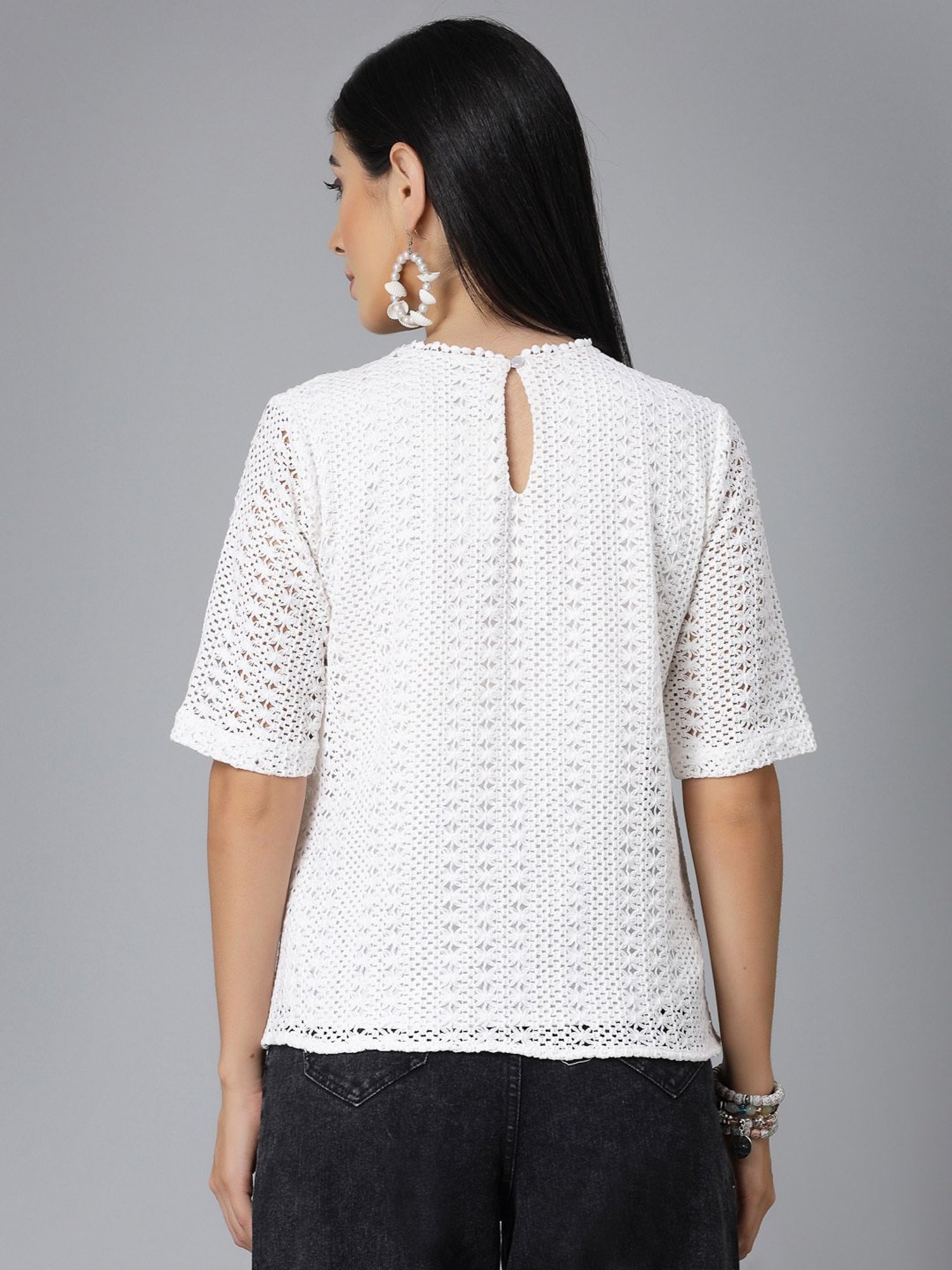 Style Quotient White Self Design Top