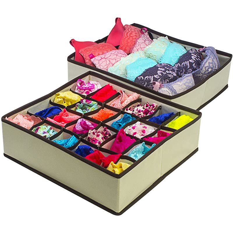 Set of 4 Foldable Drawer Dividers, Storage Boxes, Closet Organizers, Under Bed Organizer (Beige)