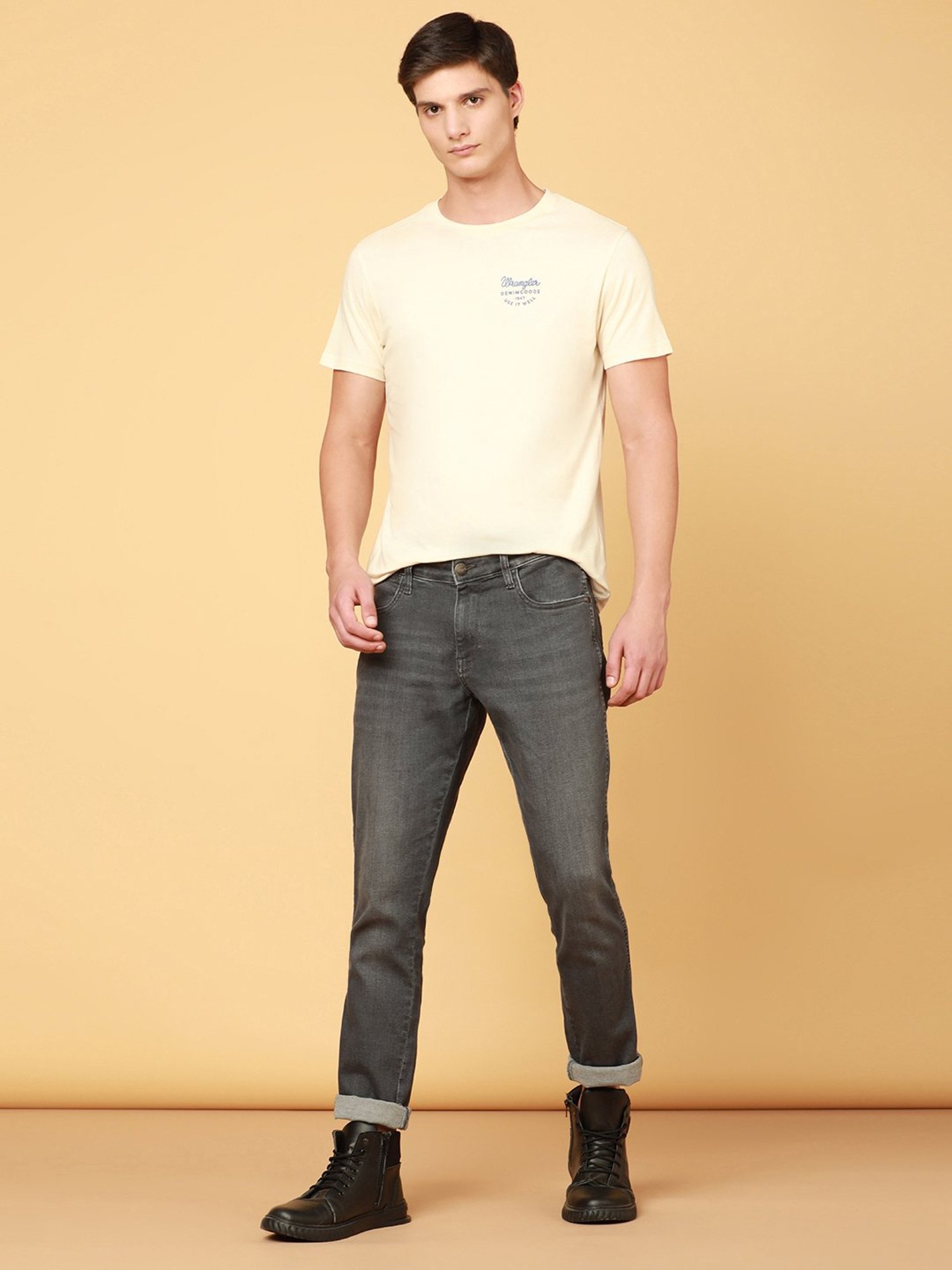Wrangler Beige Regular Fit Printed Crew T-Shirt