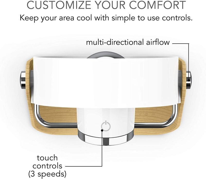 Sharper Image SBS2-SI Medium Personal USB Fan with Soft Blades, 3 Speeds, Touch Control, Quiet Operation, 5V Wall Adapter, 6 ft. Cable, White/Ash