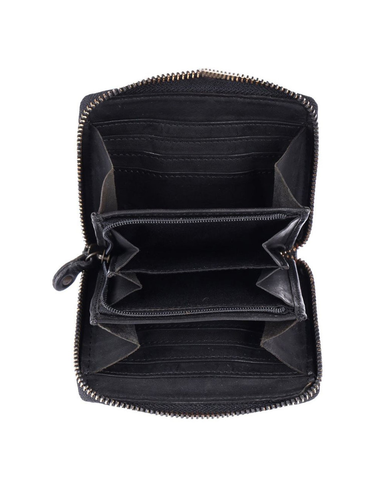 KOMPANERO Aleena Black Leather Textured Zip Around Wallet