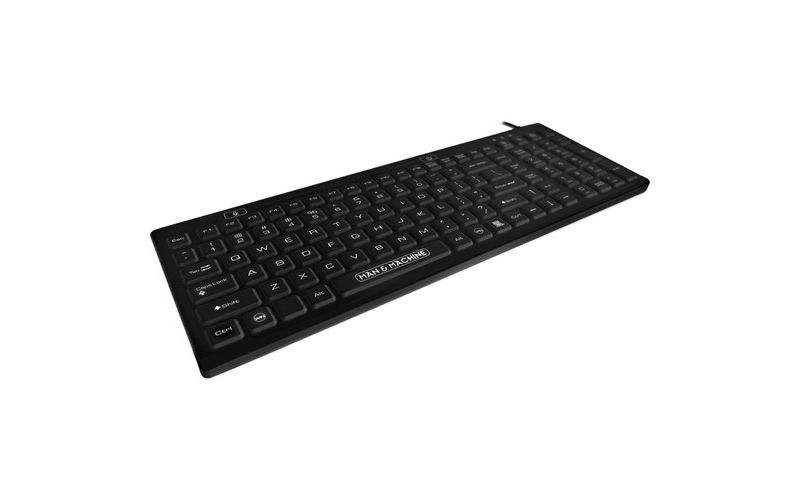Man & Machine D Cool Keyboard - Cable Connectivity - USB Interface - 110 Key - English (US) - Mac, PC - Industrial Silicon Rubber Keyswitch - Black