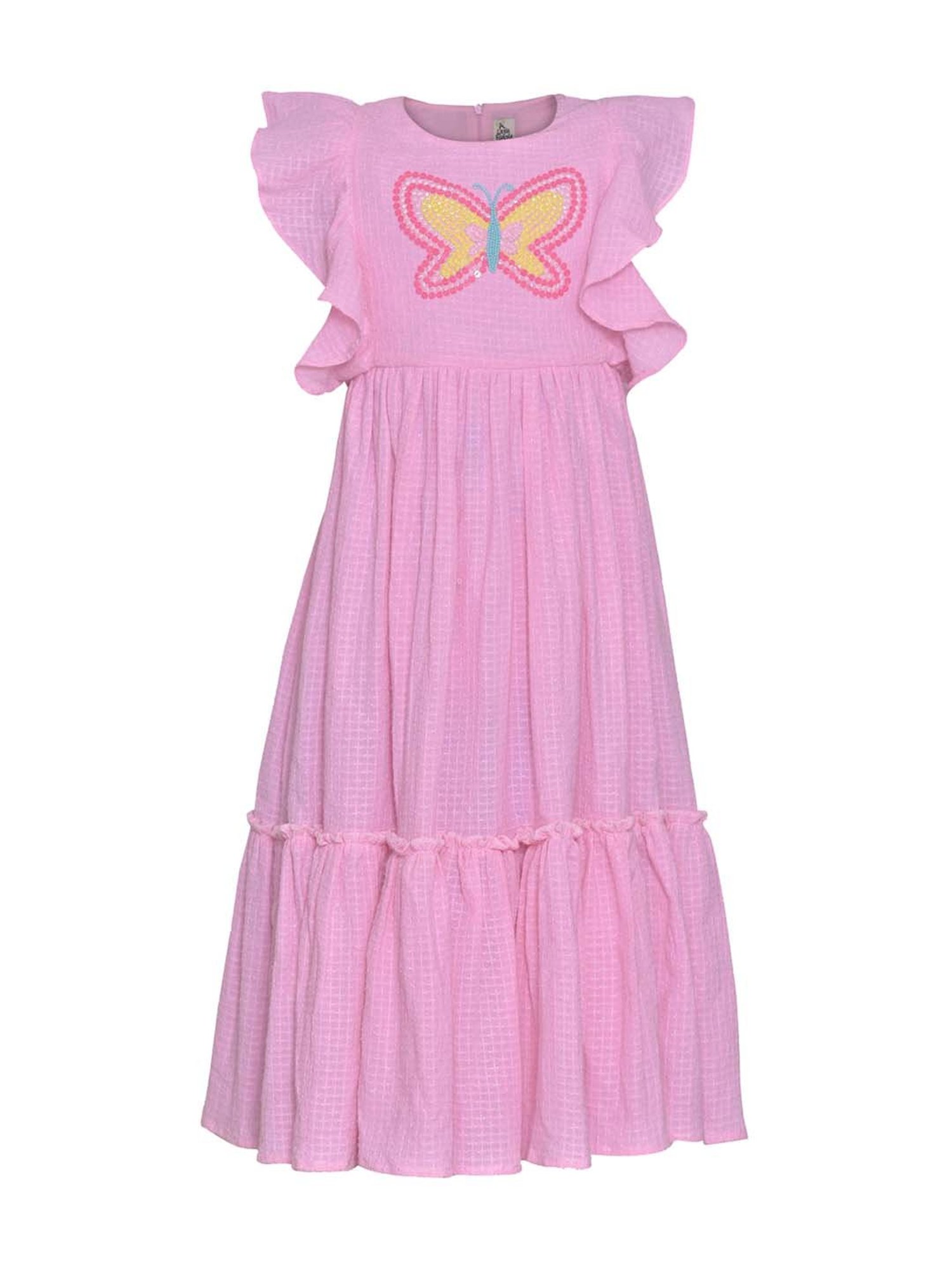 A Little Fable Kids Pink Cotton Embellished Dress
