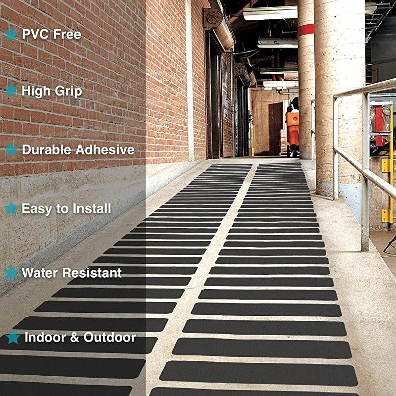 Stair Treads Anti-Slip Tape,6 Inch X 24 Inch,(5-Pack) Pre-Cut Black Non-Slip Strips,High Traction Friction Abrasive Adhesive Safety Tape