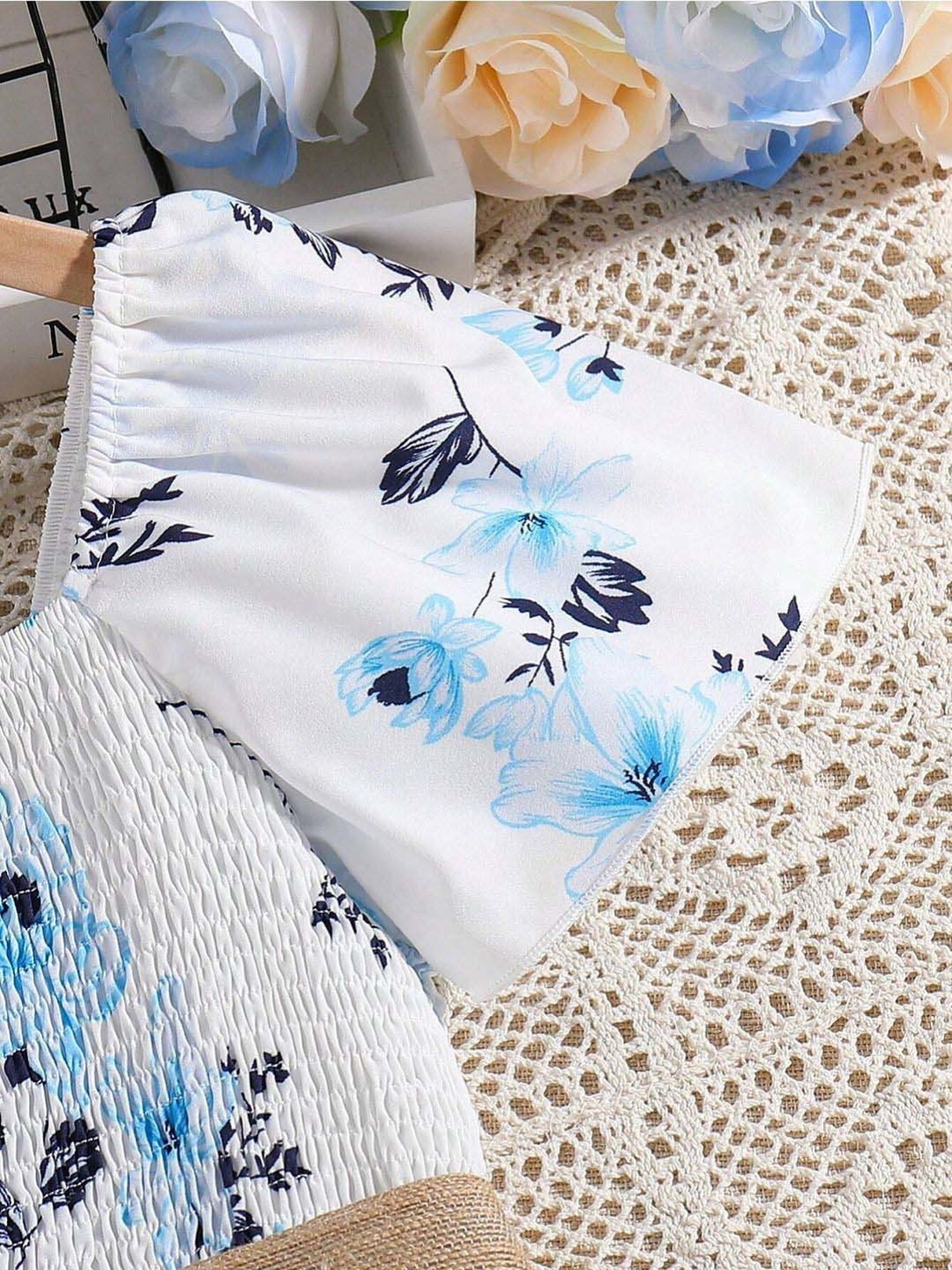 Bolly Lounge Girls Sea Foam White & Blue Floral Dress