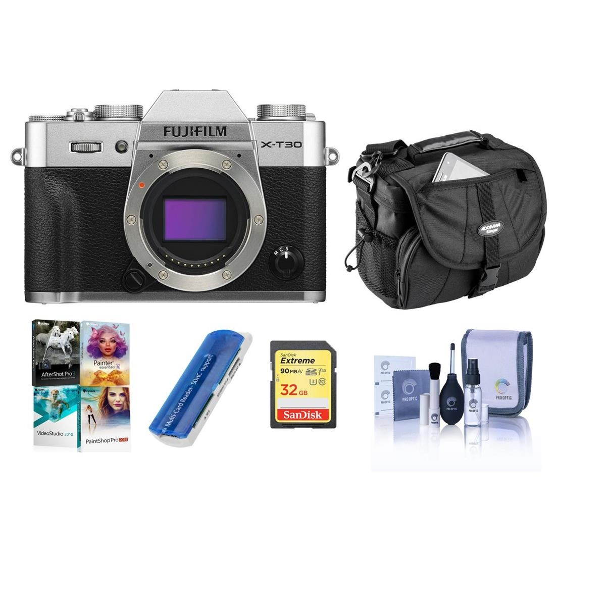 Fujifilm X-T30 Mirrorless Digital Camera Body, Silver W/Free PC Accessory Bundle