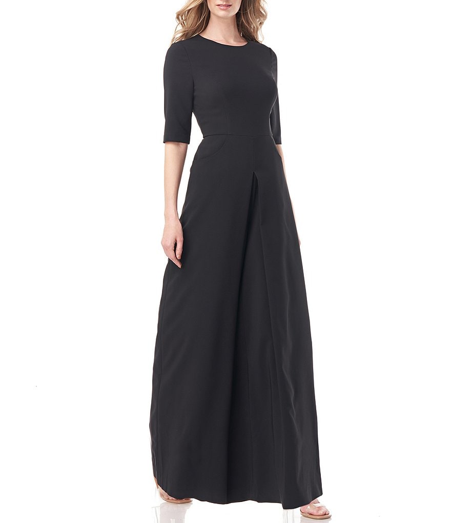 Kay Unger Sabine Stretch Crepe Wide Leg Jumpsuit Dress