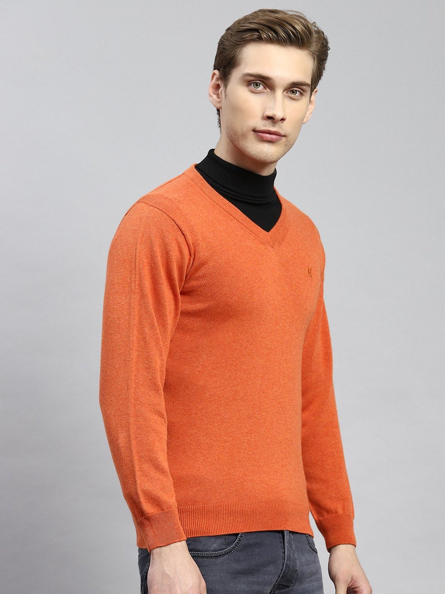 Monte Carlo Orange Cotton Regular Fit Sweater