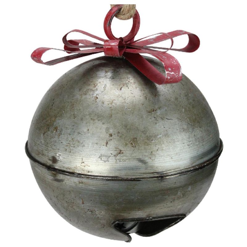 Raz Imports 9.25" Gray and Red Round Rustic Finish Hanging Bell Christmas Ornament