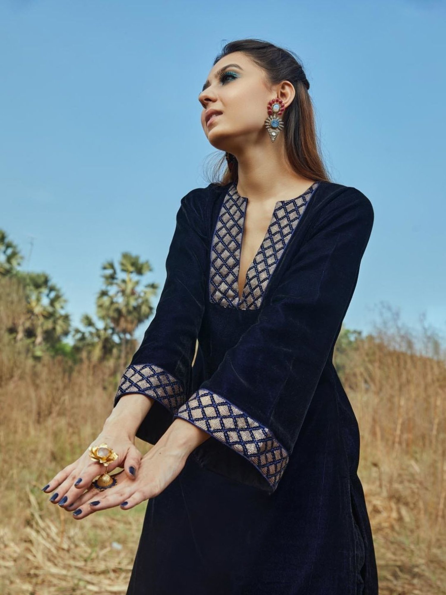 Monk and Mei Blue Queeen Of Wands Anne Kurta and Dhoti Pants