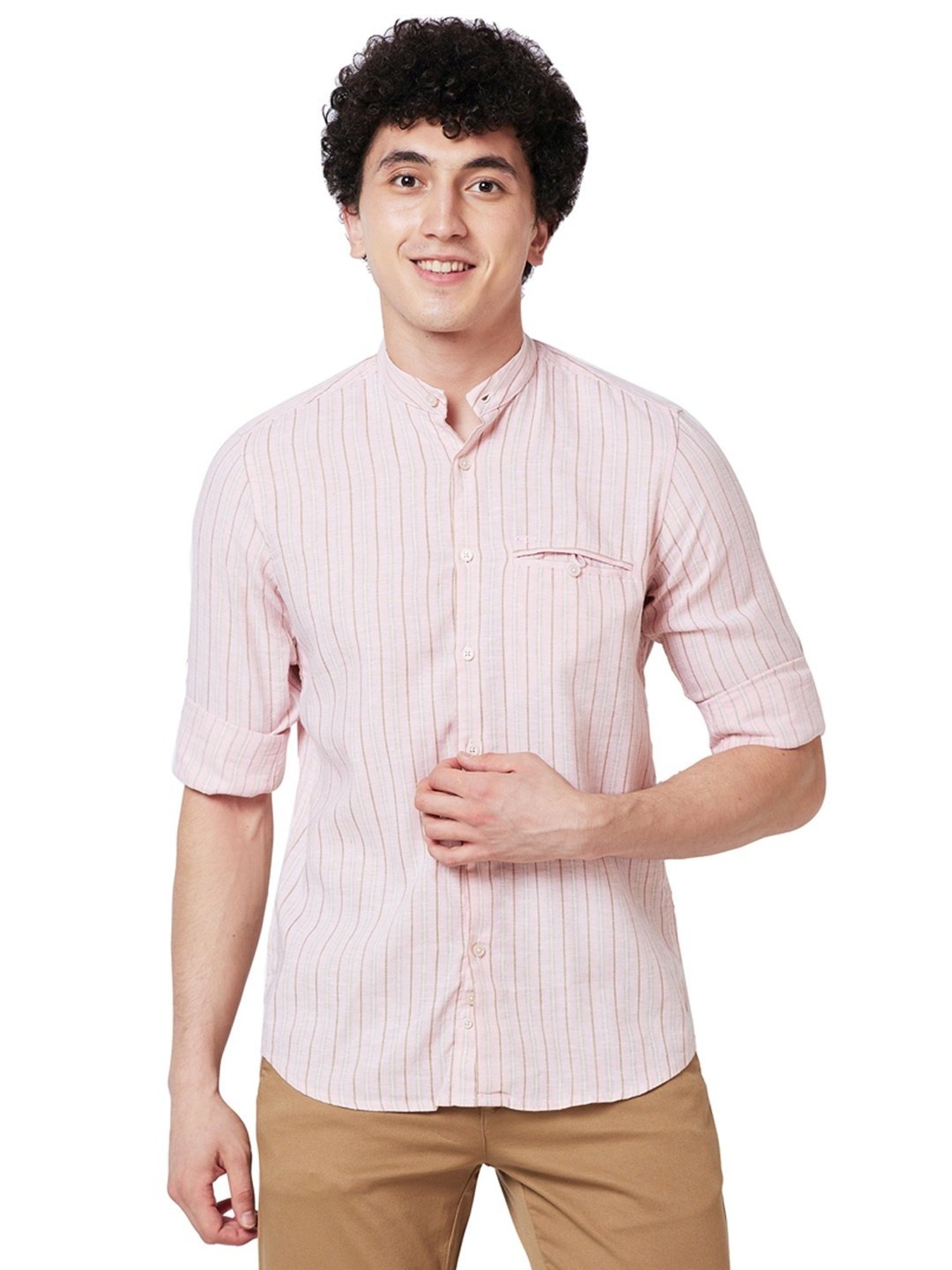 ColorPlus Pink Tailored Fit Striped Shirt