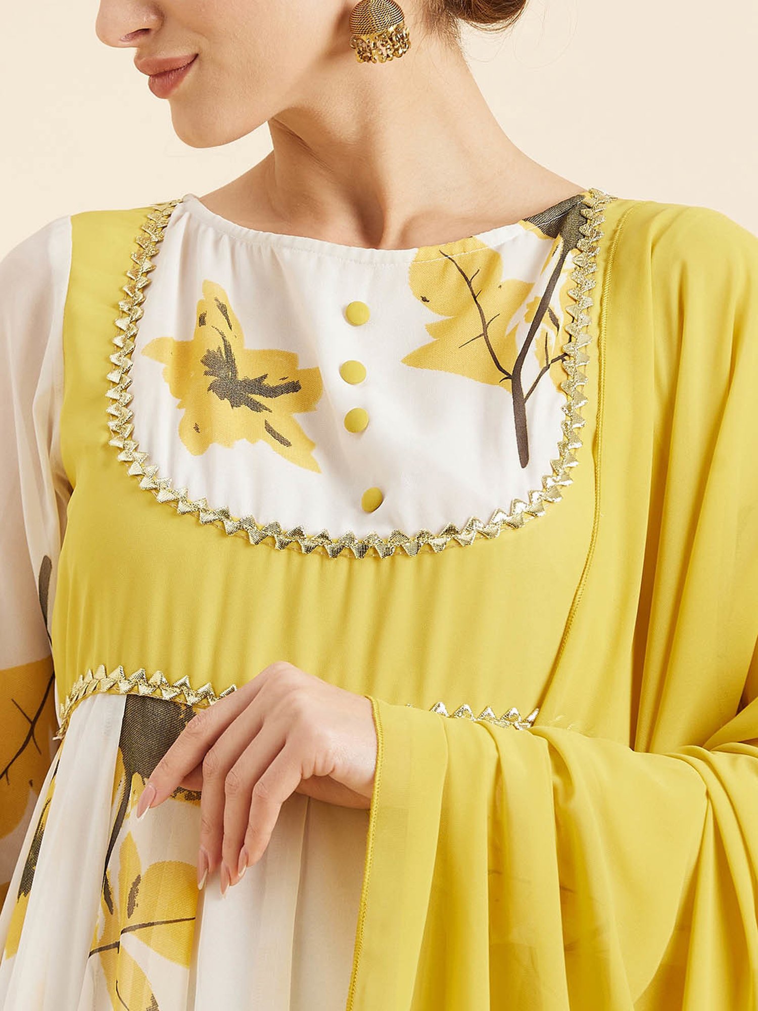 PANIT White Printed Ethnic Dress With Dupatta