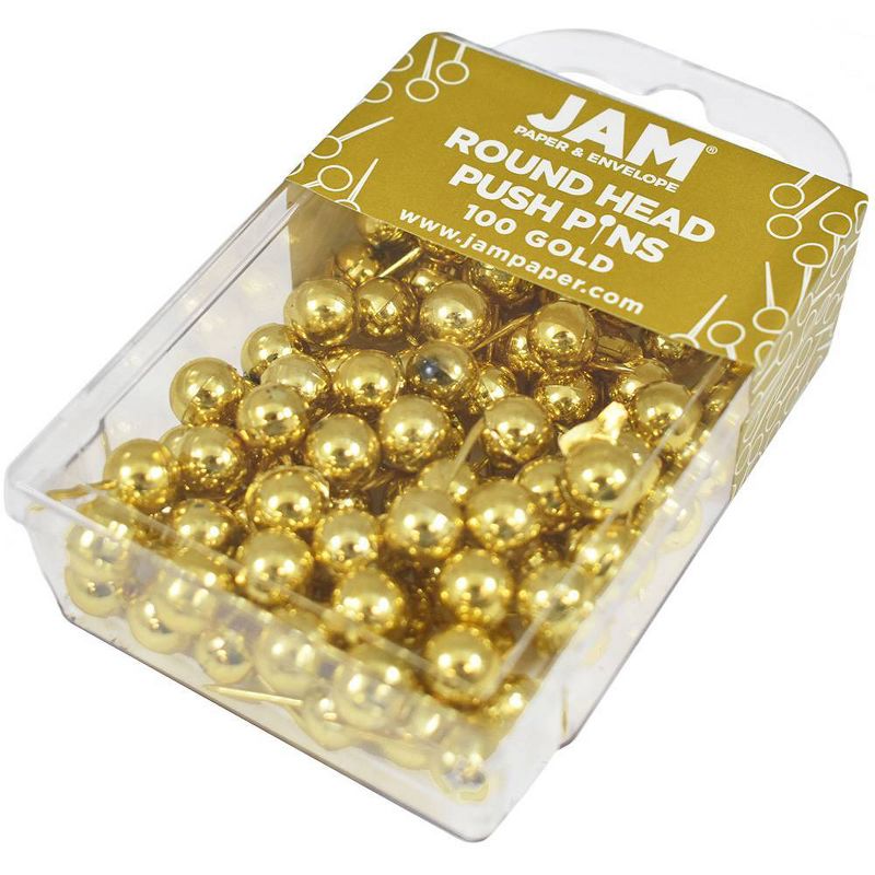 JAM Paper 100pk Colorful Round Head Push Pins - Gold