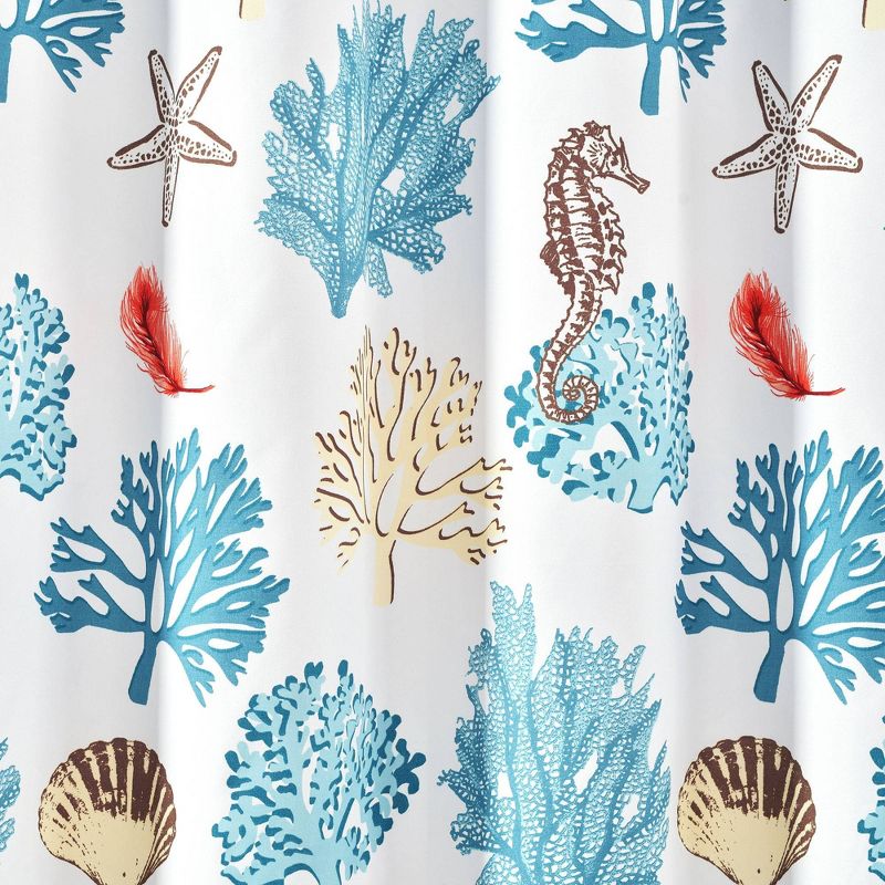 Single Reef Feather Shower Curtain Blue/Coral - Lush Décor