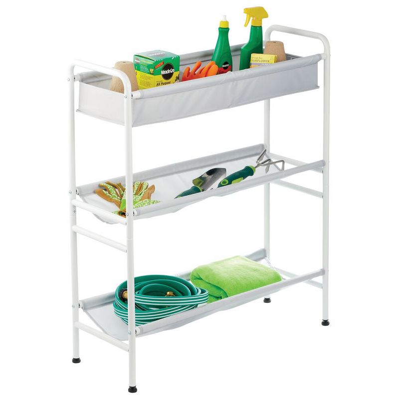 mDesign 3-Tier Metal and Fabric Garage Storage Cart, Compact Design - White/Gray
