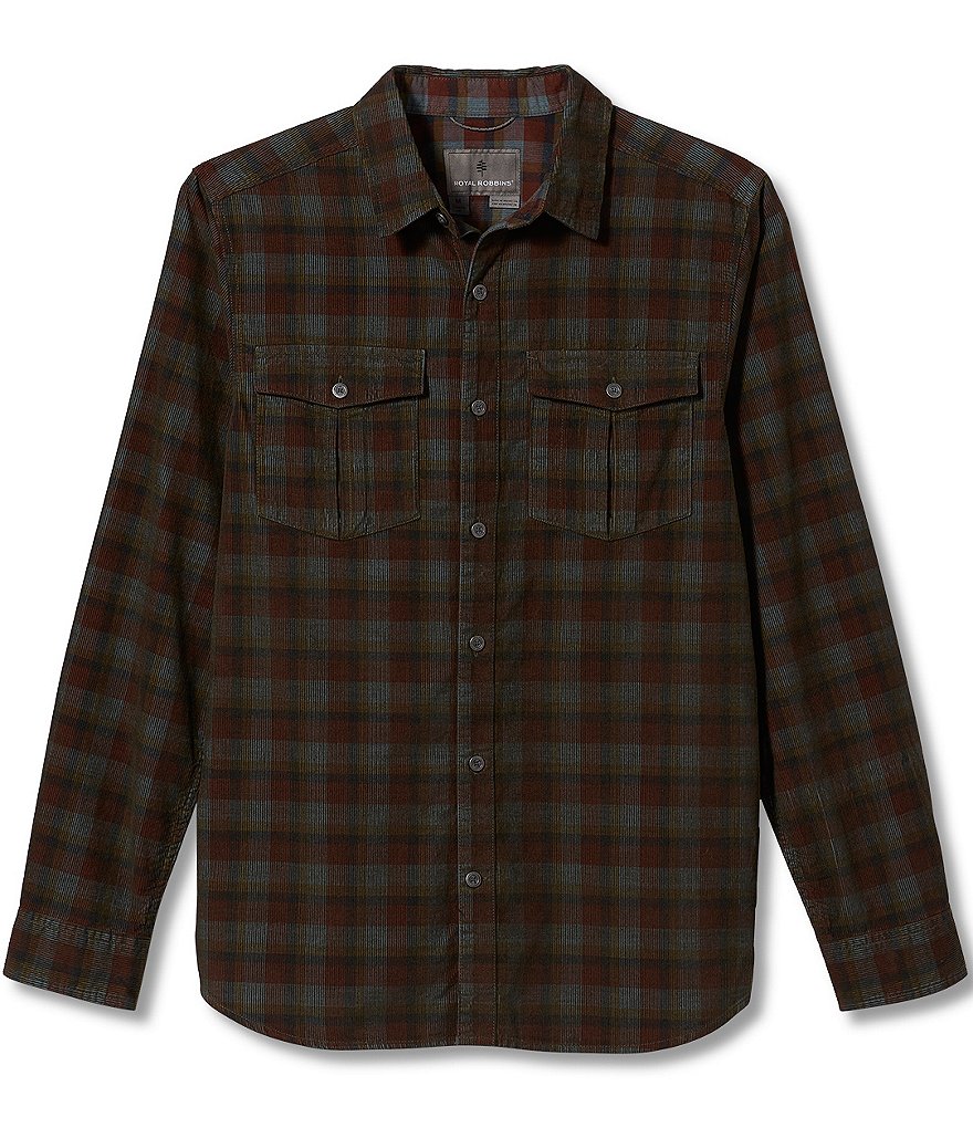 Royal Robbins Covert Cord Plaid Checkered Organic Cotton Long-Sleeve Woven Shirt