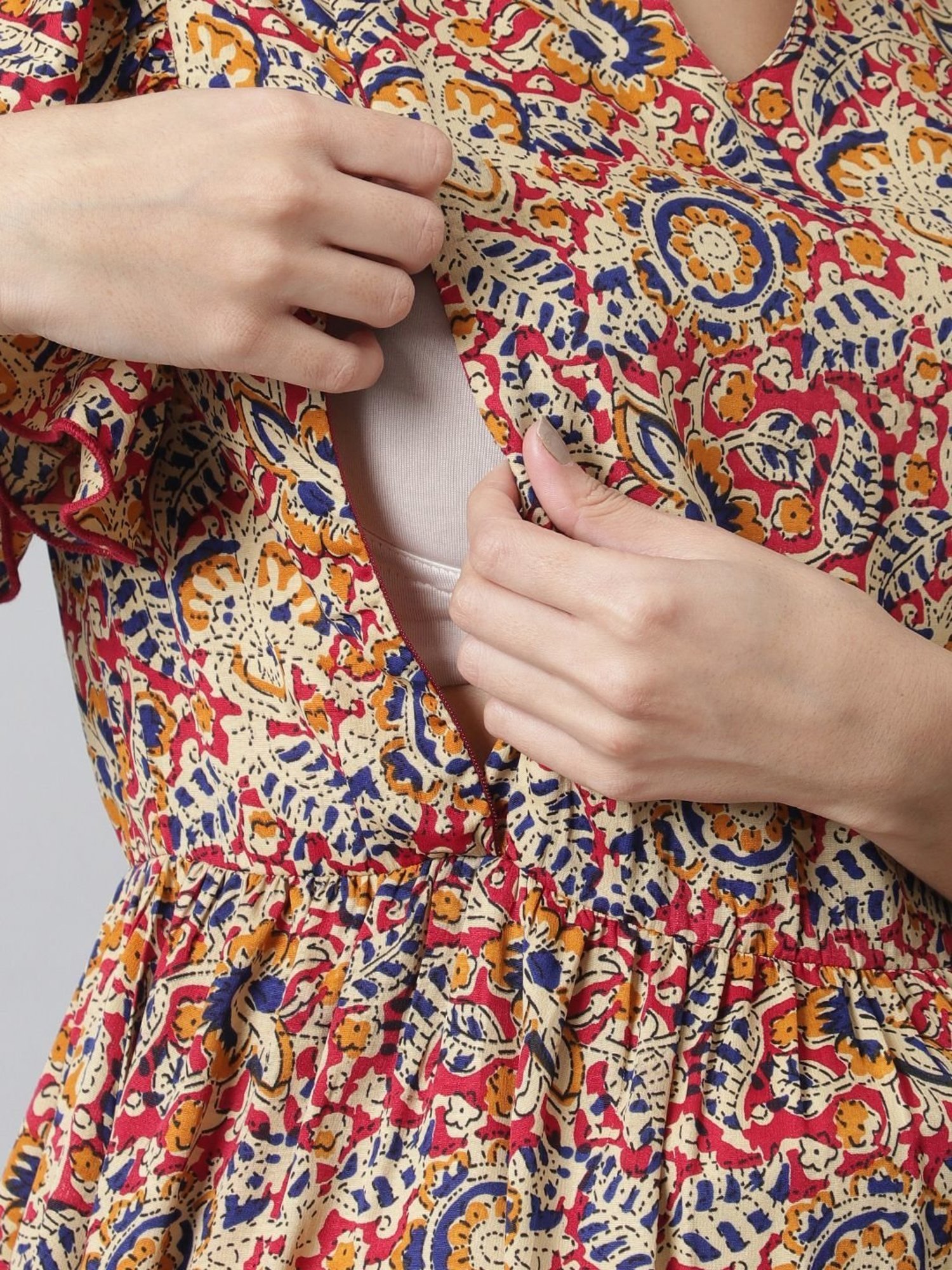 Moms Maternity Beige Printed Dress