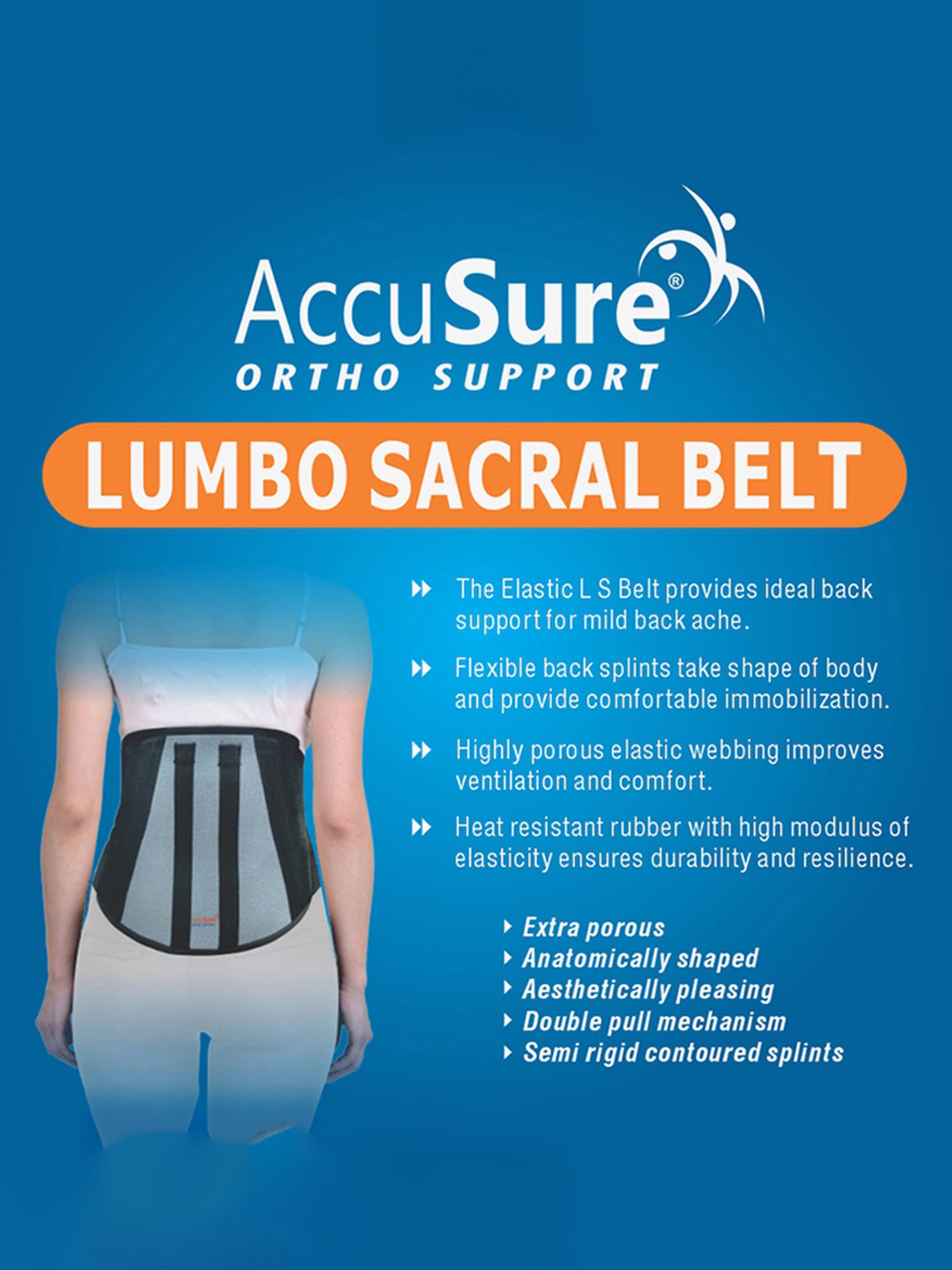 Accusure Lumbo Sacral Support Lower Back Brace Breathable Support Belt - Size S (Black)