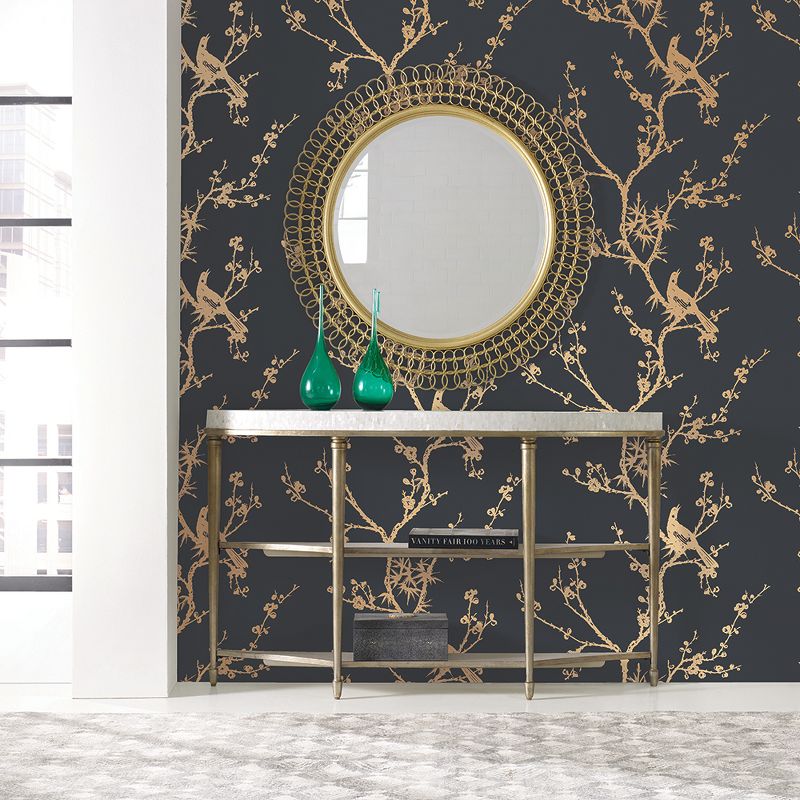 Tempaper Bird Watching Self Adhesive Removable Wallpaper Black/Gold