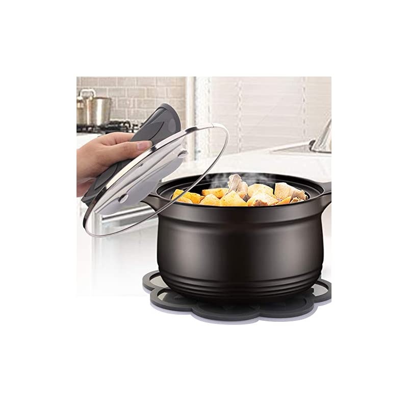 Silicone Trivet Mat [4 Set] Centaury Pot Holders, Hot Pads For Pots & Pans, Jar Opener, Spoon Rest & Coasters Heat Resistant Non Slip Flexible & Durable - Diameter:6.7'' (Deep Purple)